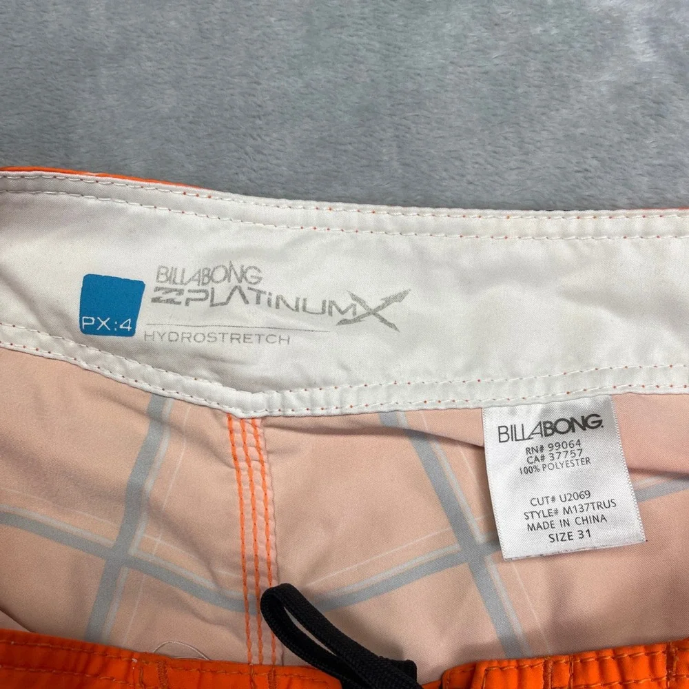 Billabong Platinum X Hydrostretch Board Shorts Mens 31 Orange Plaid M137TRUS Y2K